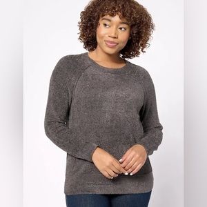 Barefoot Dreams CozyChic Lite Raglan Pullover Sweater Size Small Carbon Grey